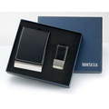 Black PU Leatherette Metal Card Case with Matching Black Money Clip in Box